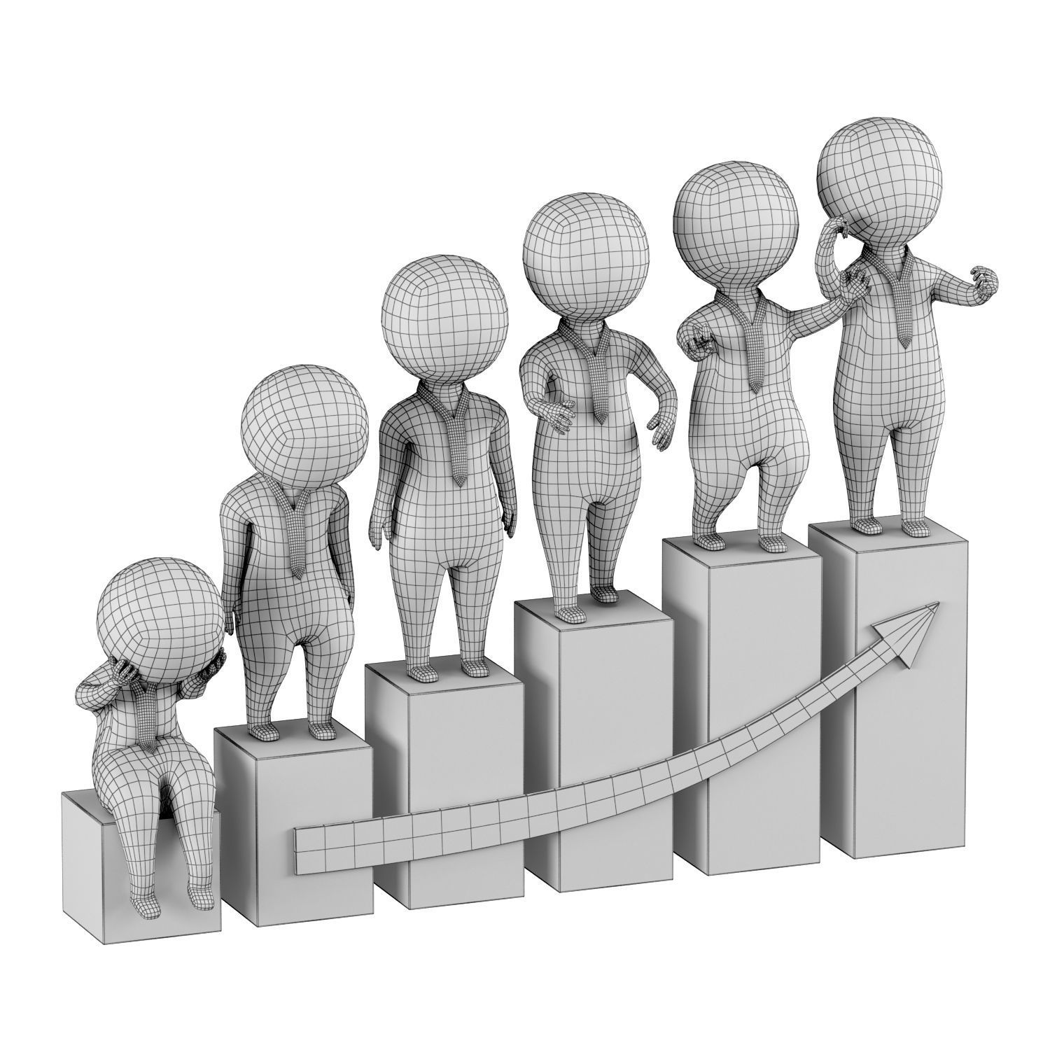 3D men 2 business people on bar graph 3D model_6