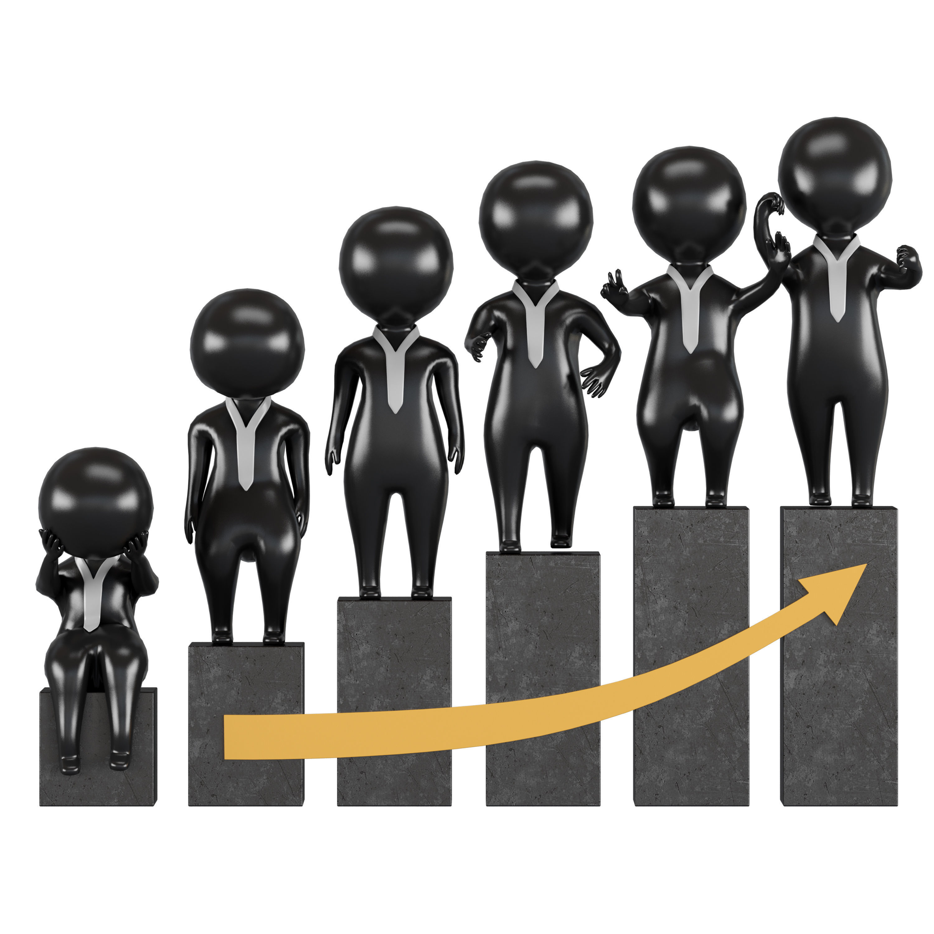 3D men 2 business people on bar graph 3D model_5