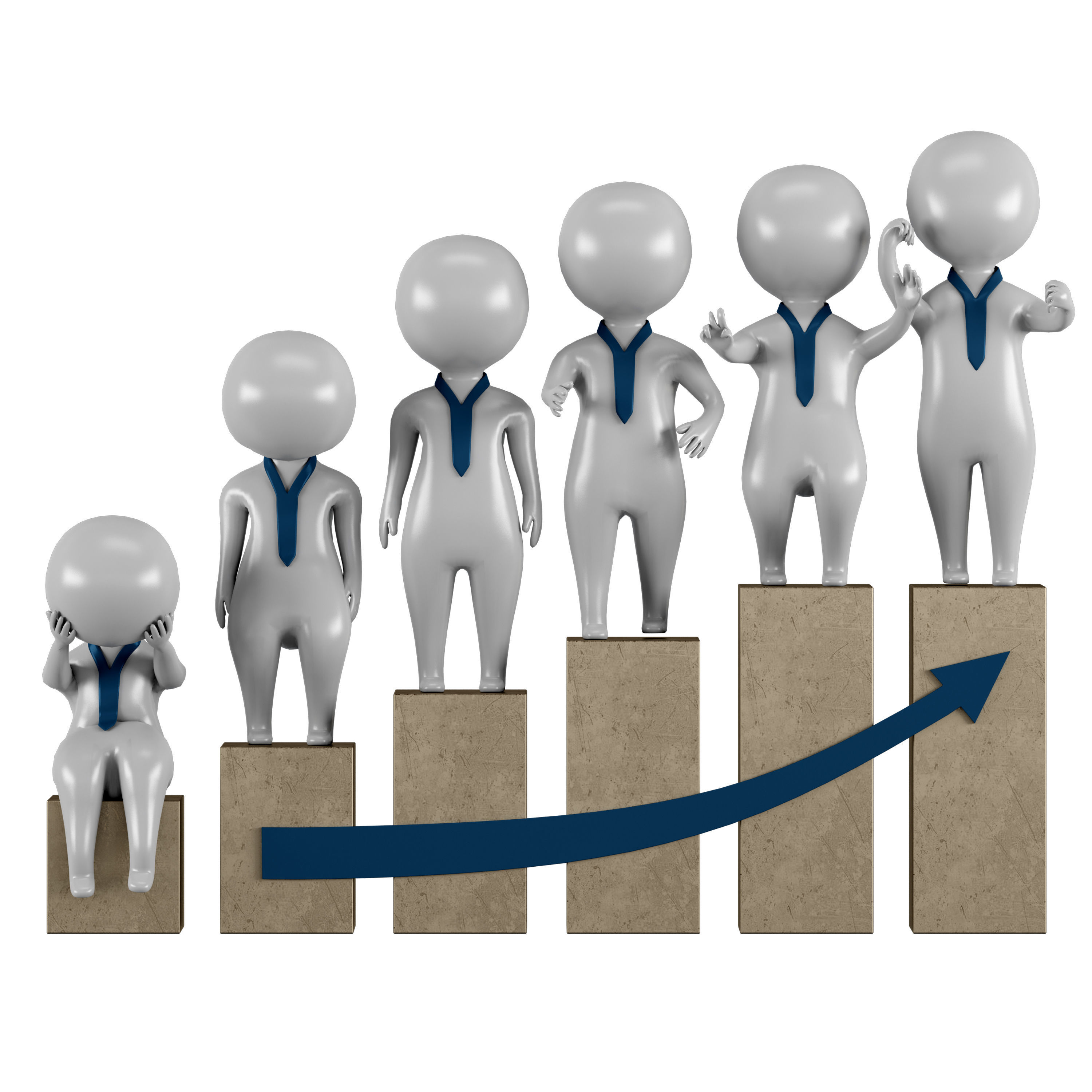 3D men 2 business people on bar graph 3D model_4
