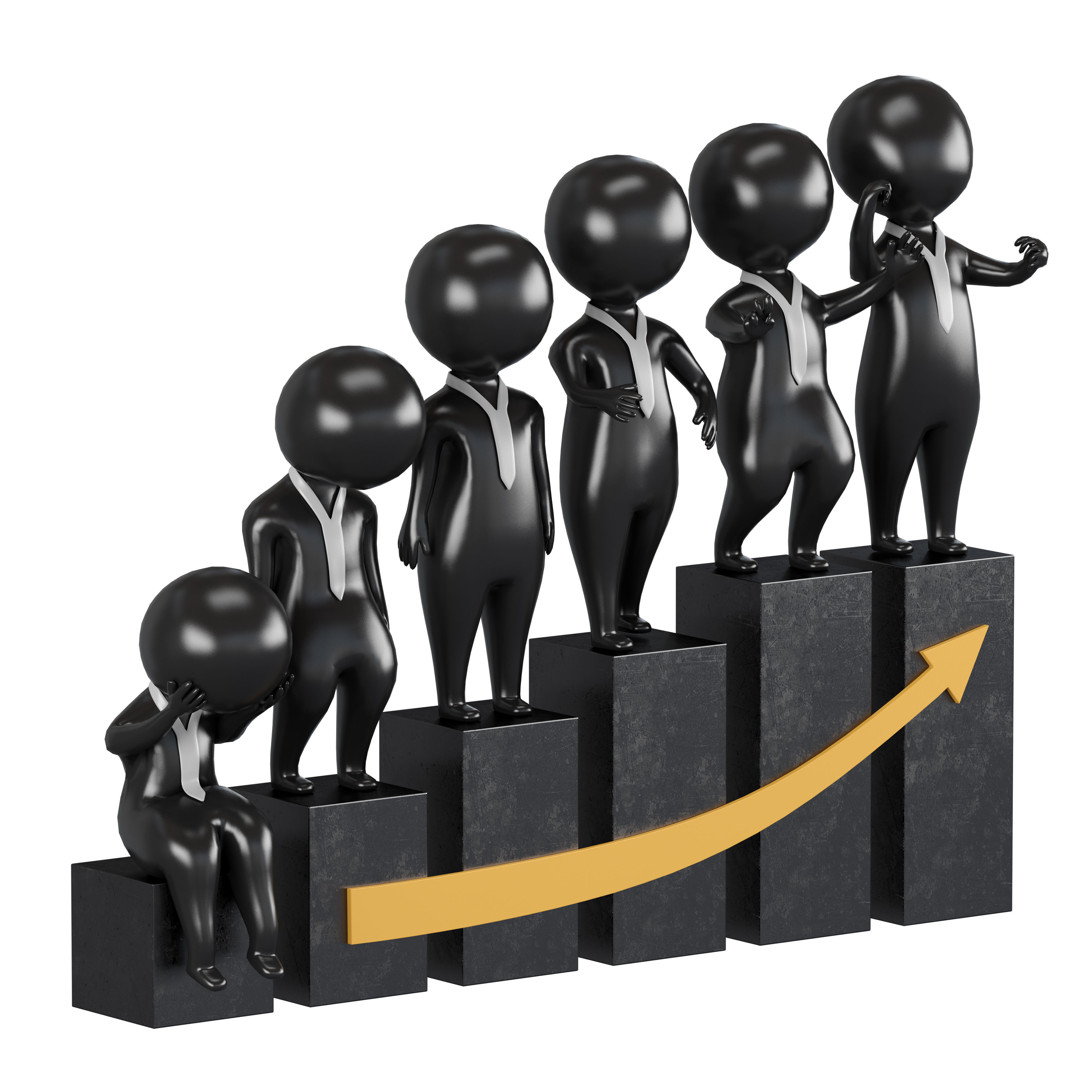 3D men 2 business people on bar graph 3D model_1