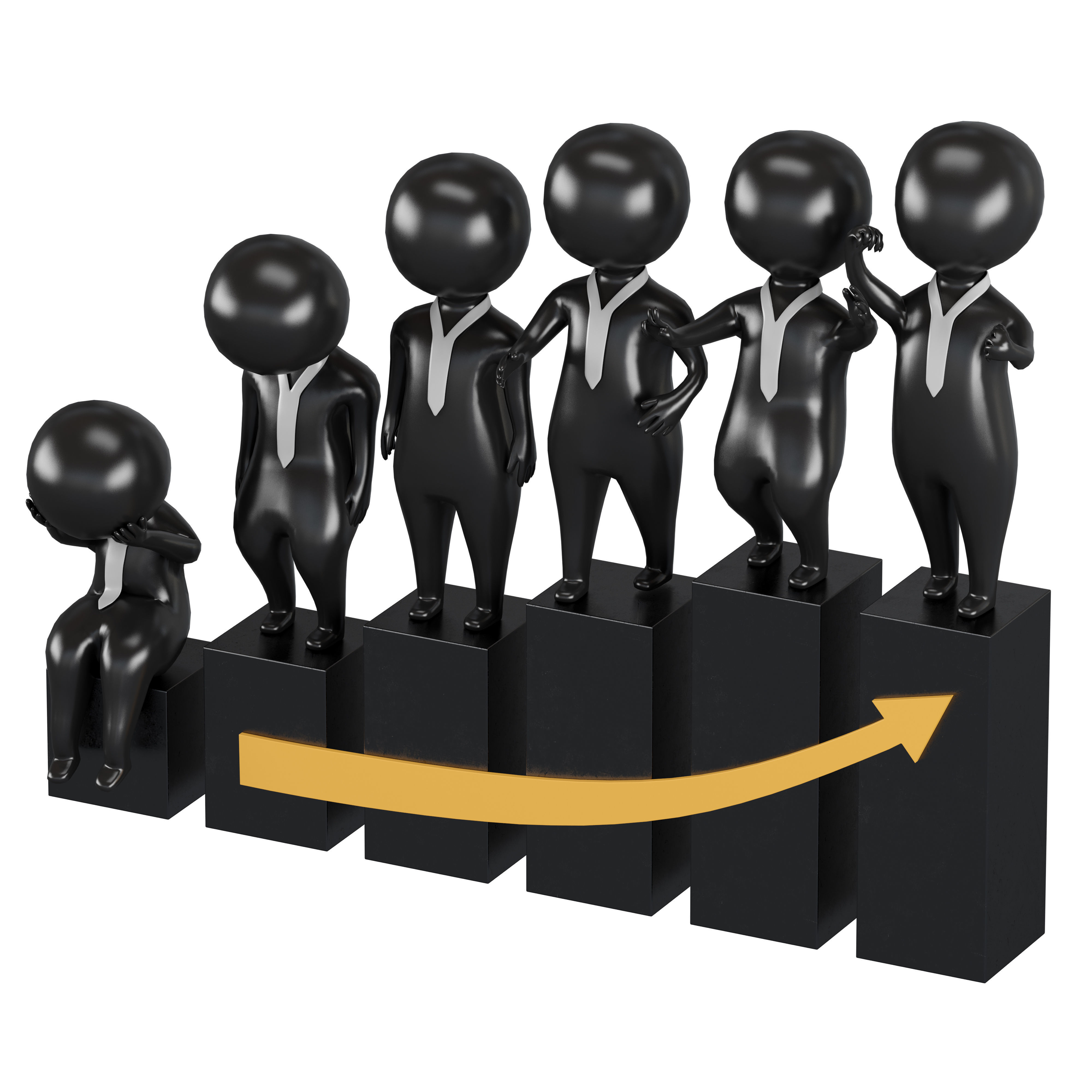 3D men 2 business people on bar graph 3D model_3