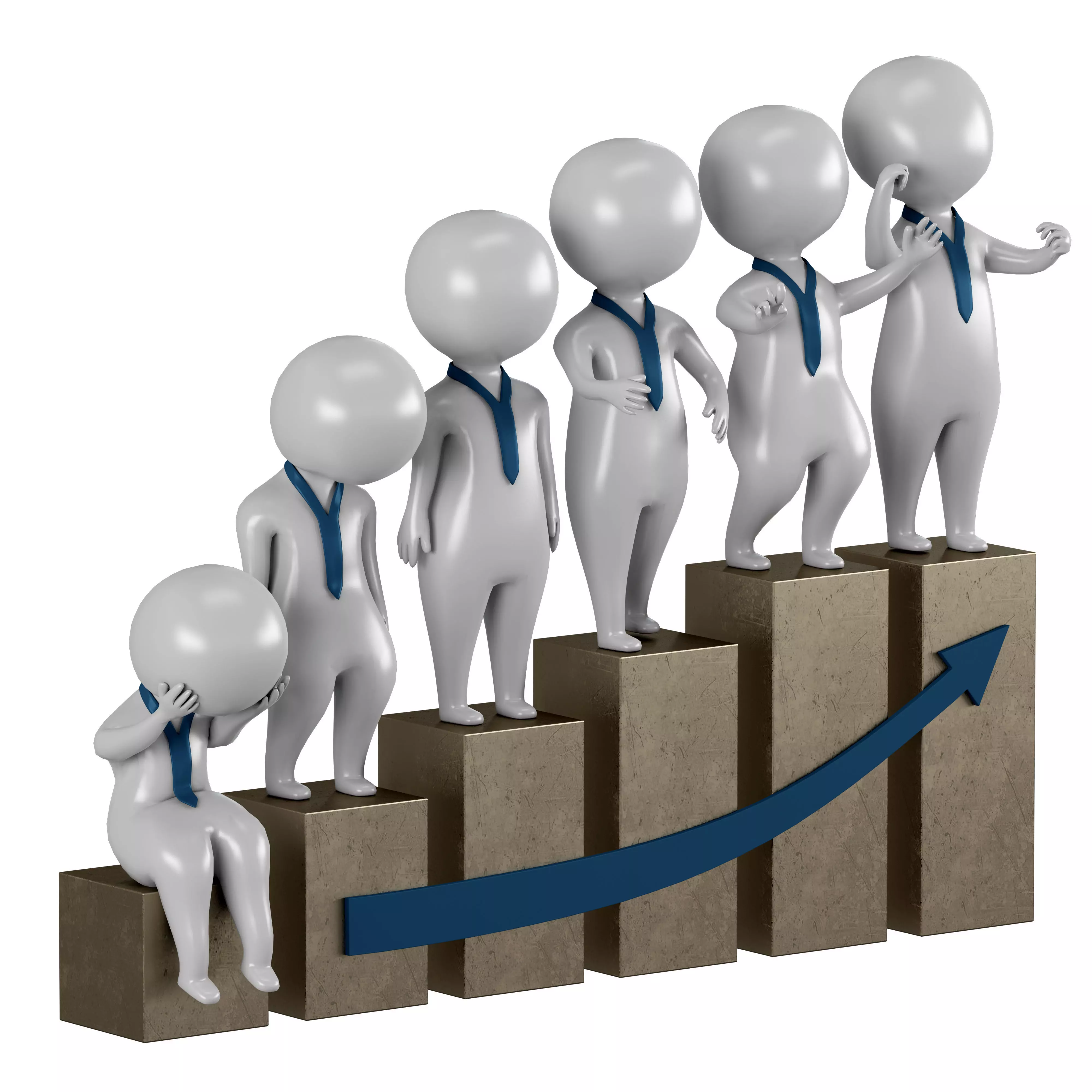 3D men 2 business people on bar graph 3D model_0