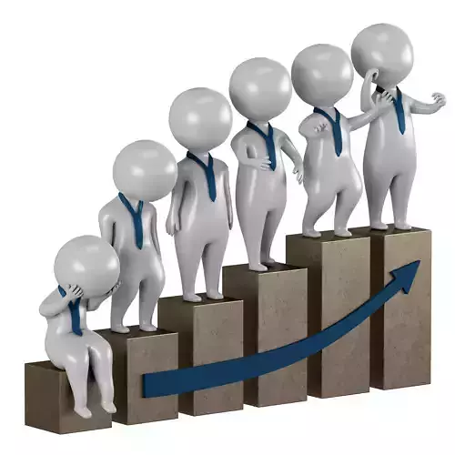 3D men 2 business people on bar graph 3D model