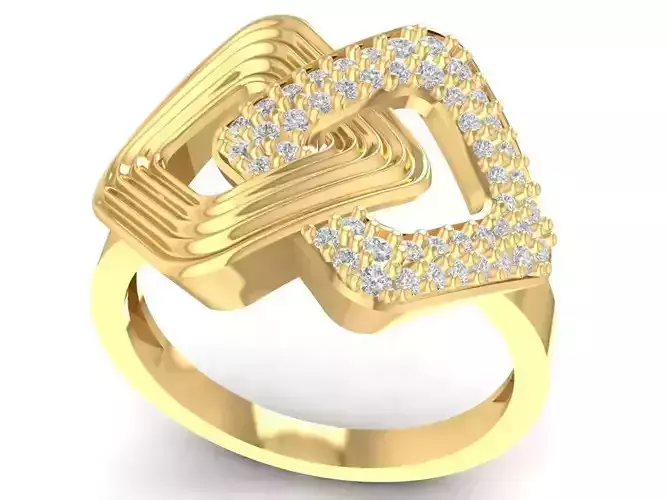 Modern Geometric Interlocking Diamond Ring  2527