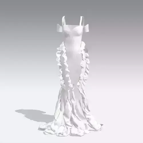 DRESS WHITE FISH TAIL RUFFLED DRESS FASHION STYLE LOOK