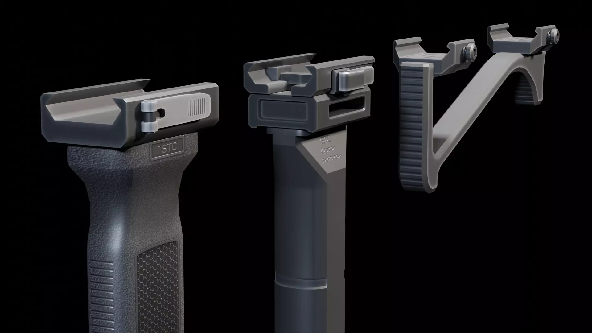 Rifle Gun Foregrip Accessory Pack Low-poly 3D model_0