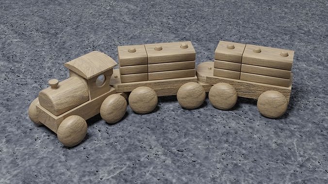 Wooden Toy Train Low-poly 3D model