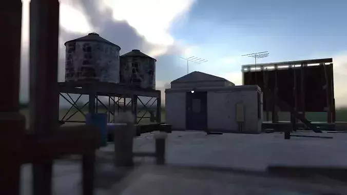 Rooftop 3D model construction site Low-poly 3D model 3