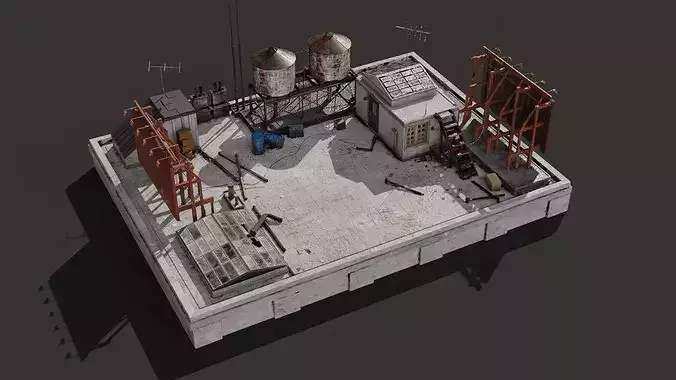 Rooftop 3D model construction site Low-poly 3D model 5