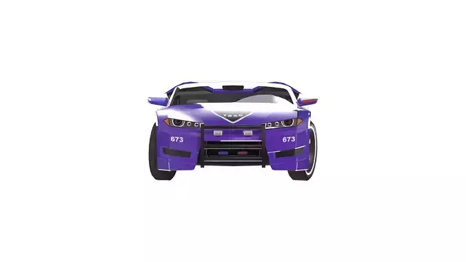 Purple Cop Car Stylized Police Vehicle 3D Asset Rigged