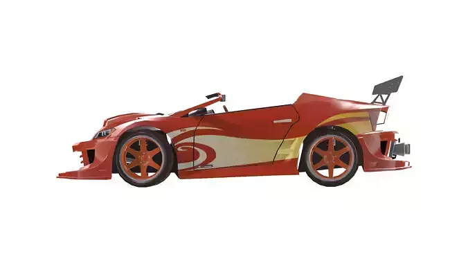 Stylized Orange Sports Car Low Poly Vehicle with Highly detailed