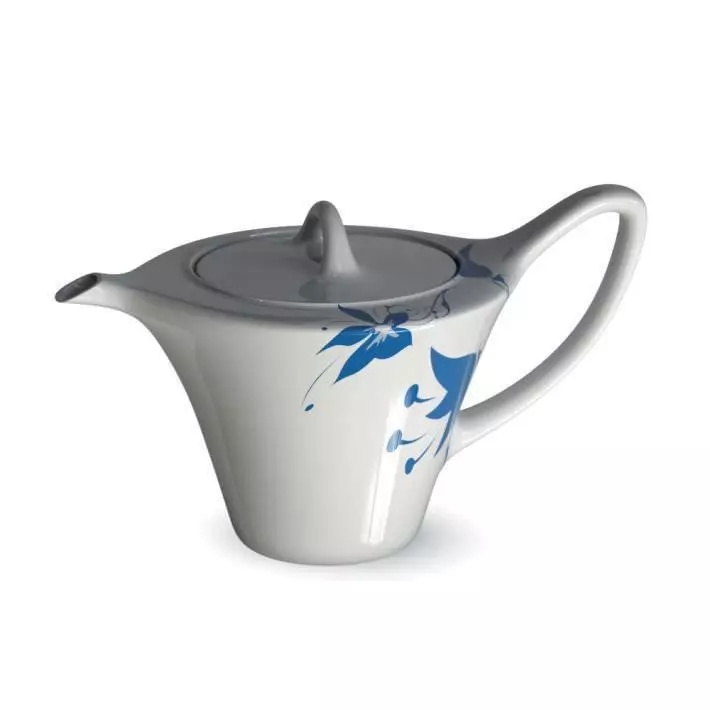 White Flower Tea Kettle 3D model_0