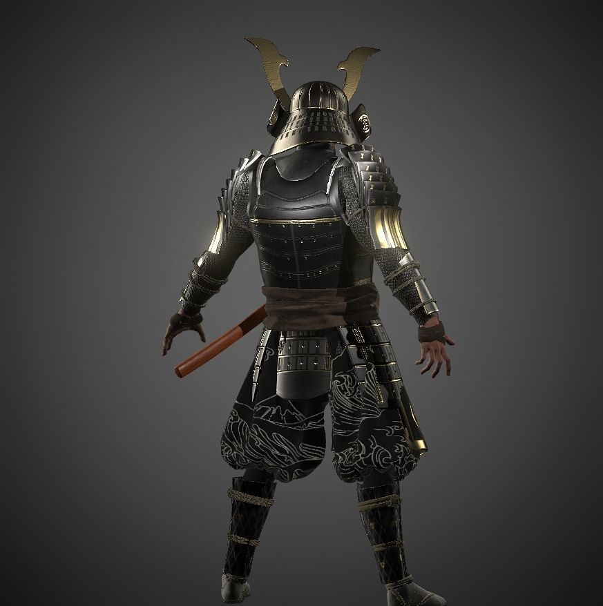 KURO-yoroi samurai black armor  Low-poly 3D model_14