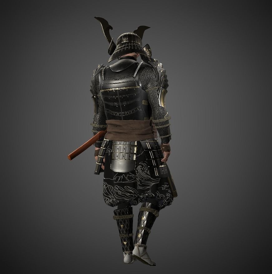 KURO-yoroi samurai black armor  Low-poly 3D model_4