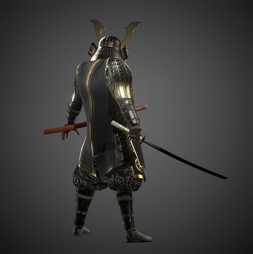 KURO-yoroi samurai black armor  Low-poly 3D model_26