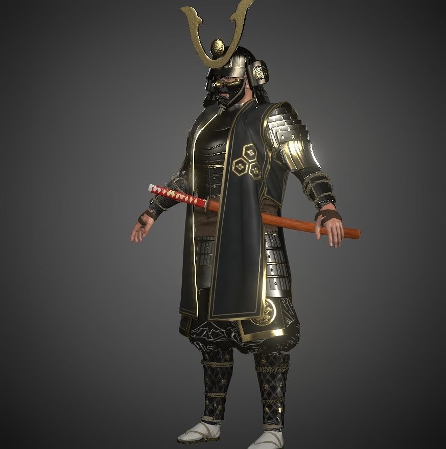KURO-yoroi samurai black armor  Low-poly 3D model_8