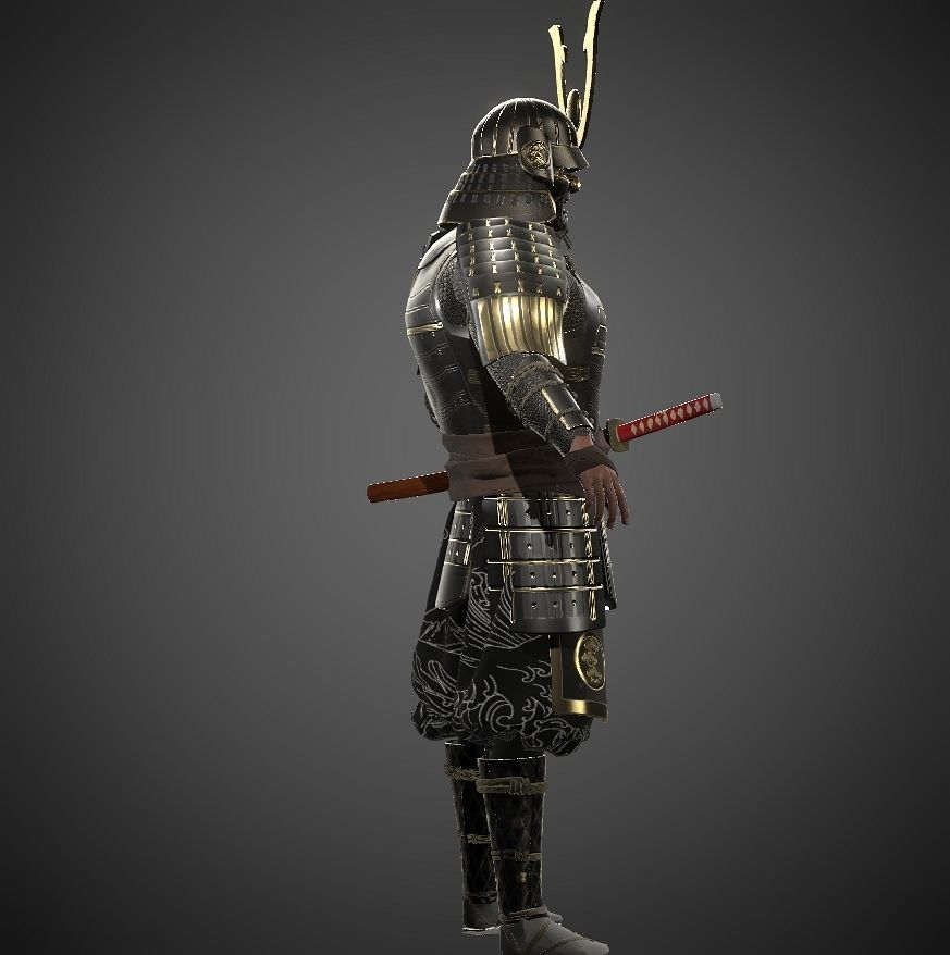 KURO-yoroi samurai black armor  Low-poly 3D model_24