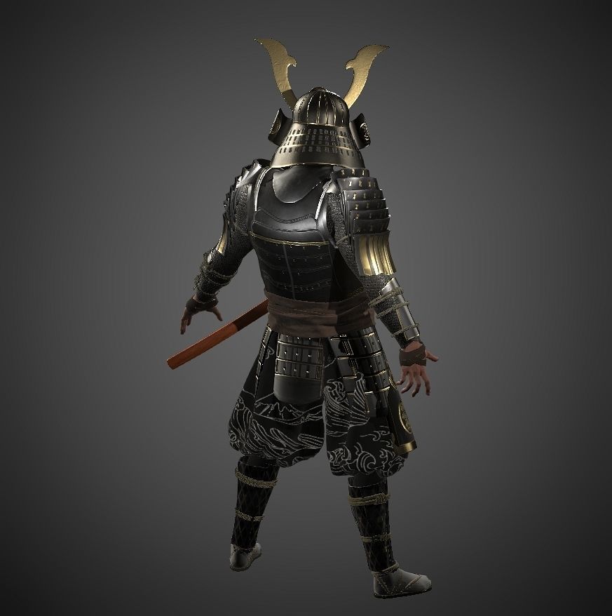 KURO-yoroi samurai black armor  Low-poly 3D model_5