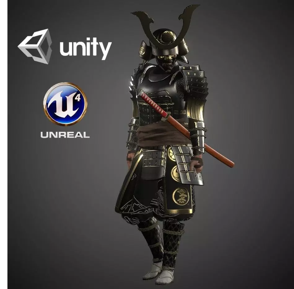 KURO-yoroi samurai black armor  Low-poly 3D model_0