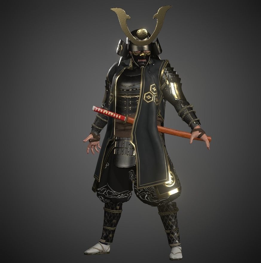 KURO-yoroi samurai black armor  Low-poly 3D model_15