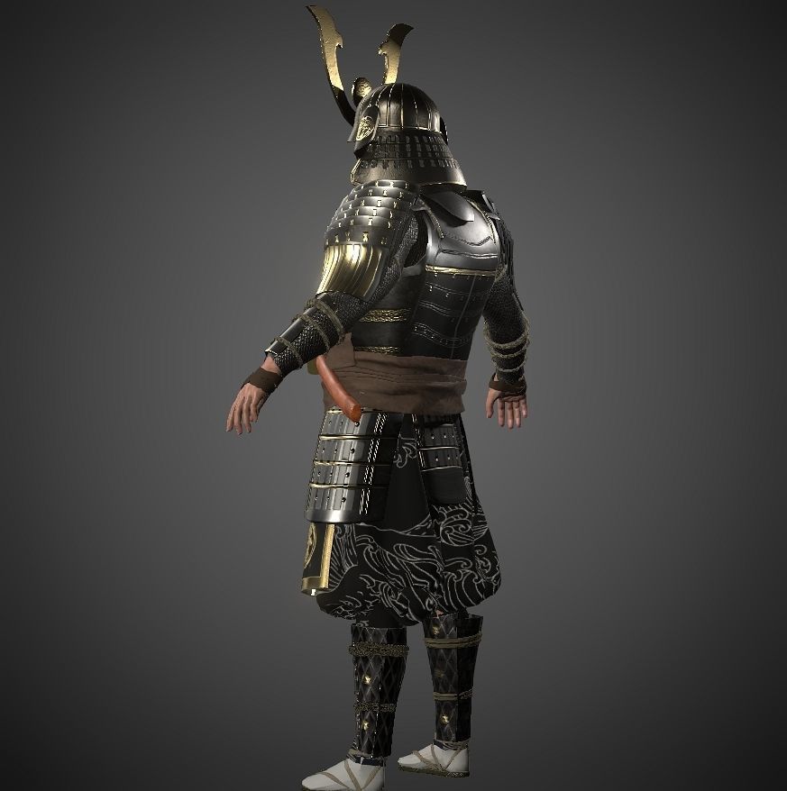 KURO-yoroi samurai black armor  Low-poly 3D model_20
