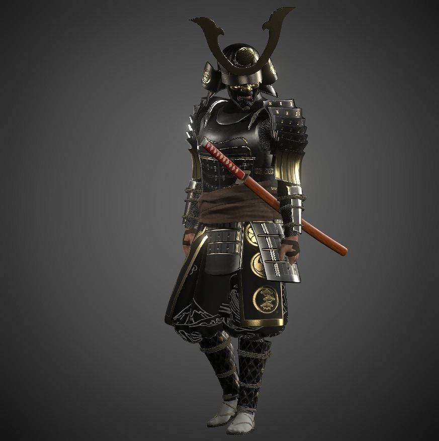 KURO-yoroi samurai black armor  Low-poly 3D model_3