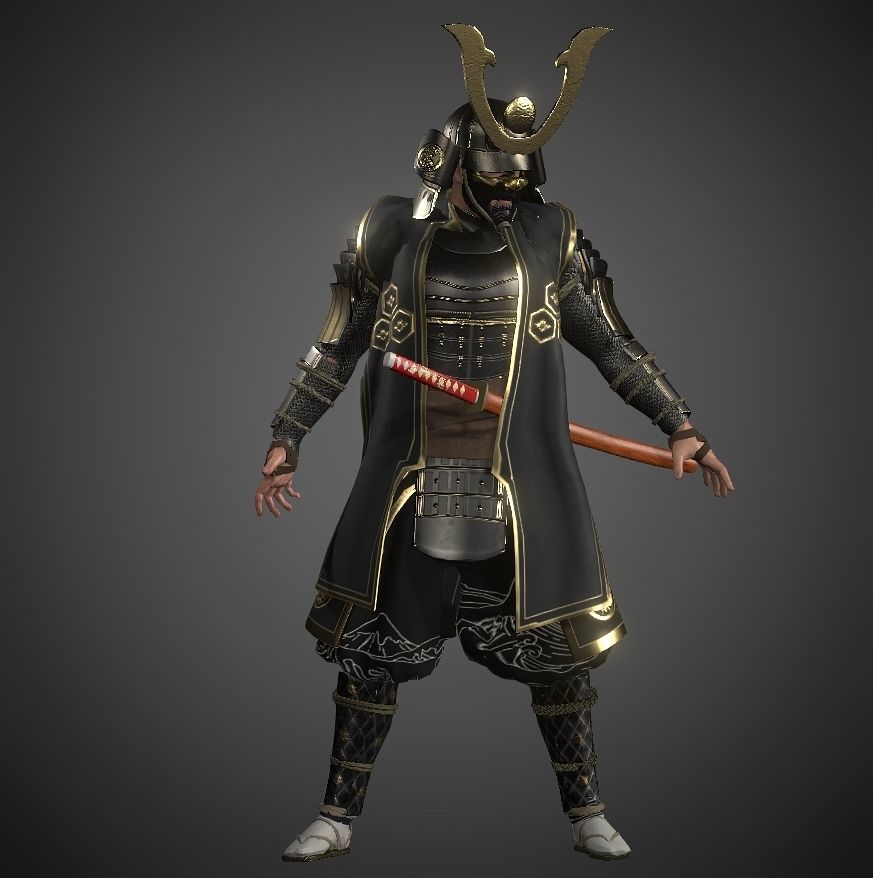 KURO-yoroi samurai black armor  Low-poly 3D model_16