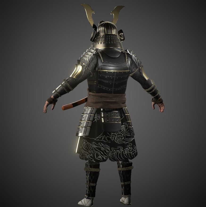 KURO-yoroi samurai black armor  Low-poly 3D model_22