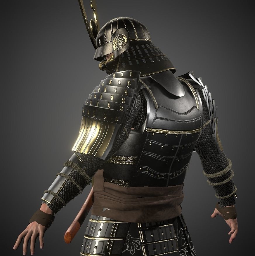KURO-yoroi samurai black armor  Low-poly 3D model_18