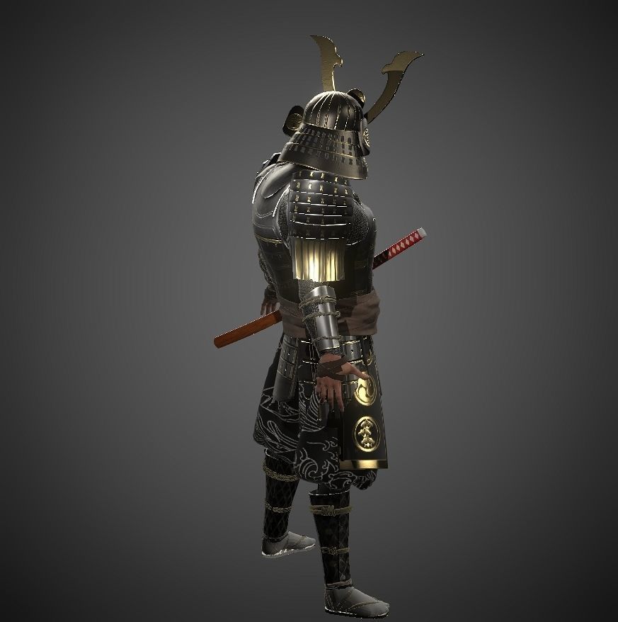 KURO-yoroi samurai black armor  Low-poly 3D model_6