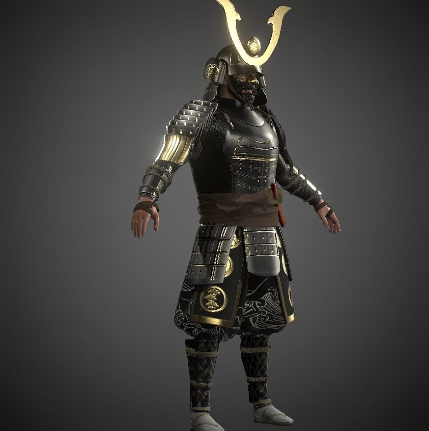 KURO-yoroi samurai black armor  Low-poly 3D model_25