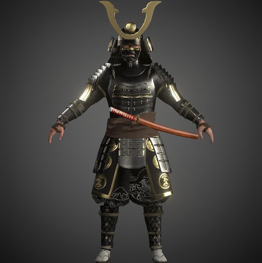 KURO-yoroi samurai black armor  Low-poly 3D model_19