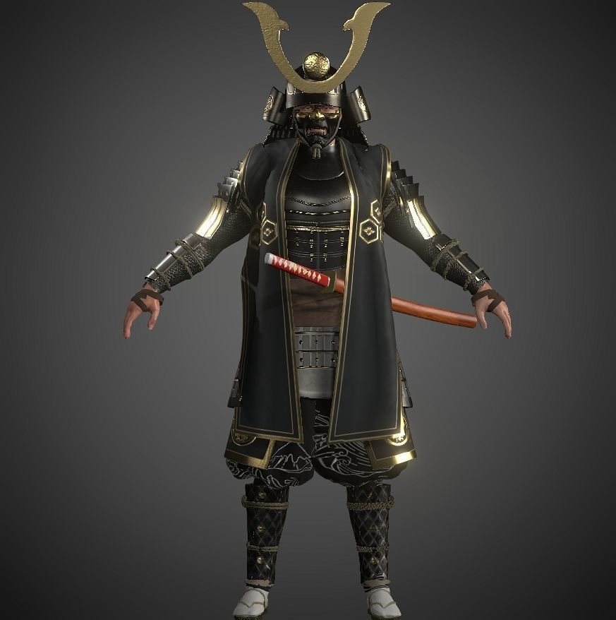 KURO-yoroi samurai black armor  Low-poly 3D model_7