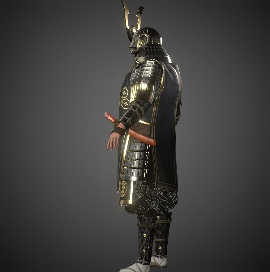KURO-yoroi samurai black armor  Low-poly 3D model_9