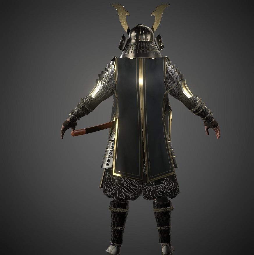KURO-yoroi samurai black armor  Low-poly 3D model_11