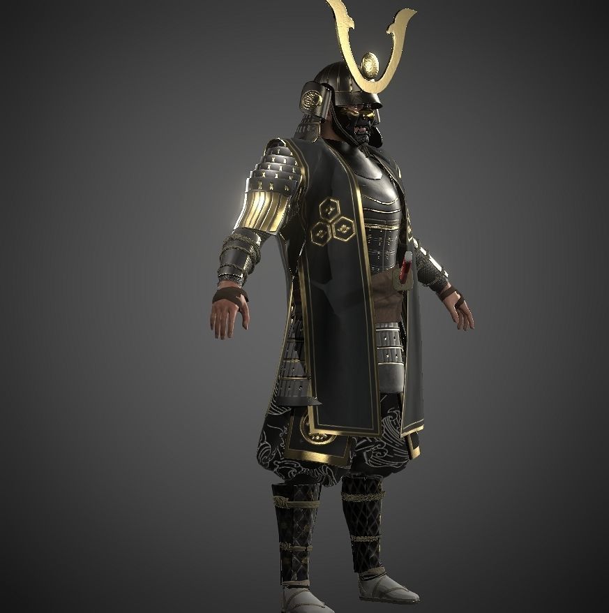 KURO-yoroi samurai black armor  Low-poly 3D model_13