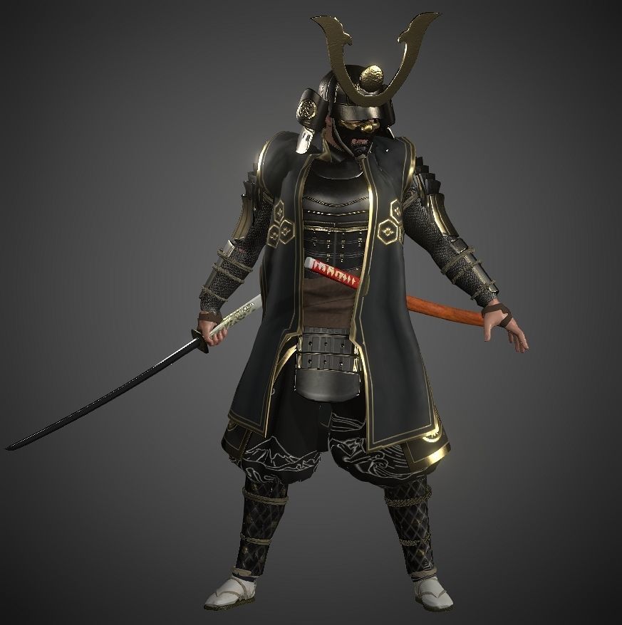 KURO-yoroi samurai black armor  Low-poly 3D model_27