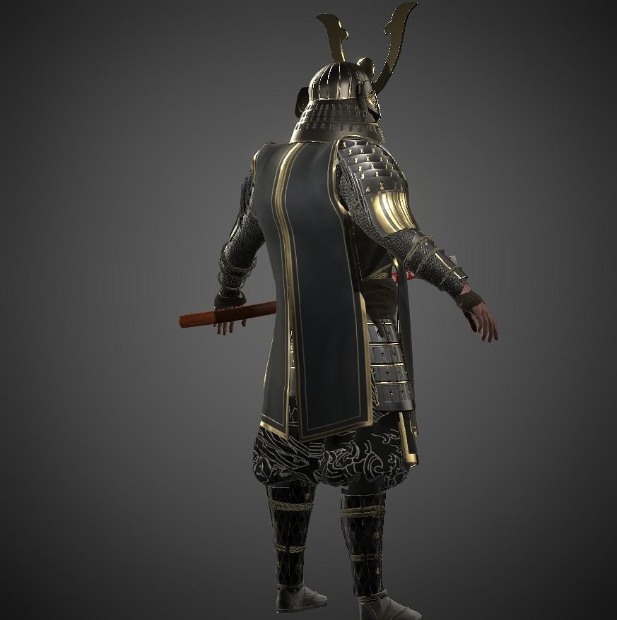 KURO-yoroi samurai black armor  Low-poly 3D model_12