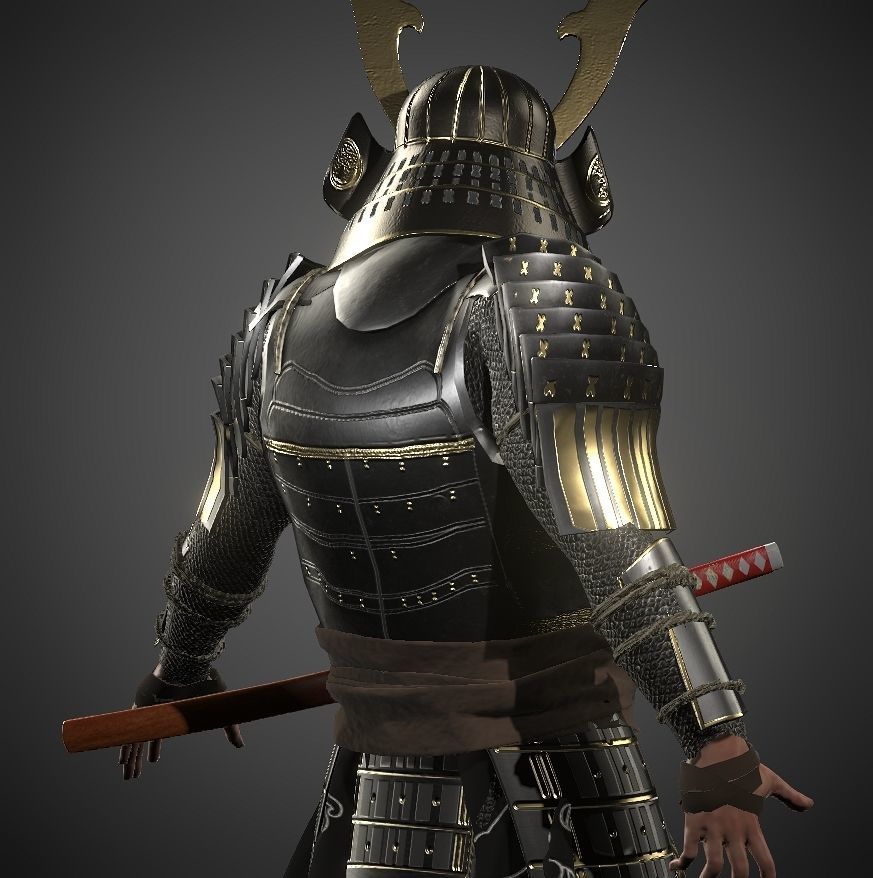 KURO-yoroi samurai black armor  Low-poly 3D model_17