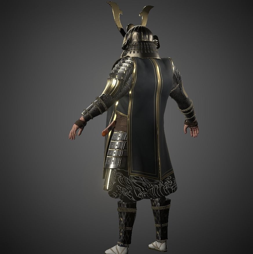 KURO-yoroi samurai black armor  Low-poly 3D model_10