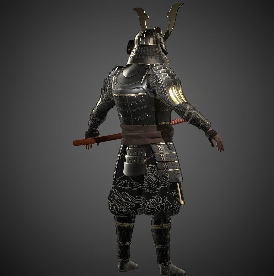 KURO-yoroi samurai black armor  Low-poly 3D model_23