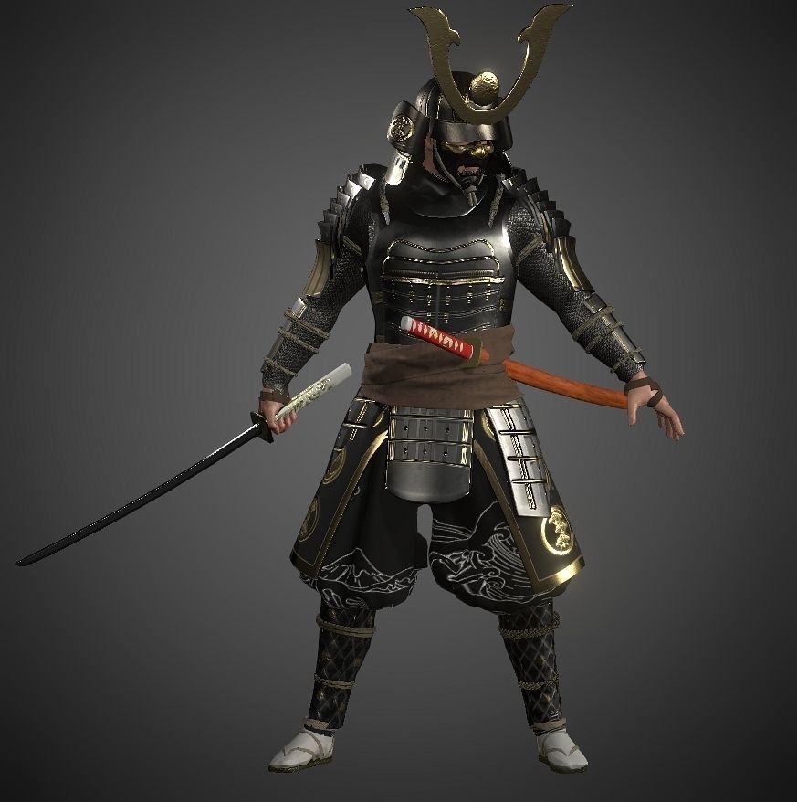 KURO-yoroi samurai black armor  Low-poly 3D model_28