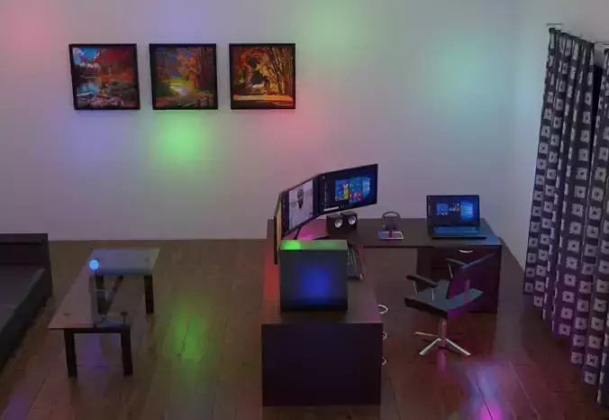 3D realistic work station interior room model and gamming room Low-poly 3D model