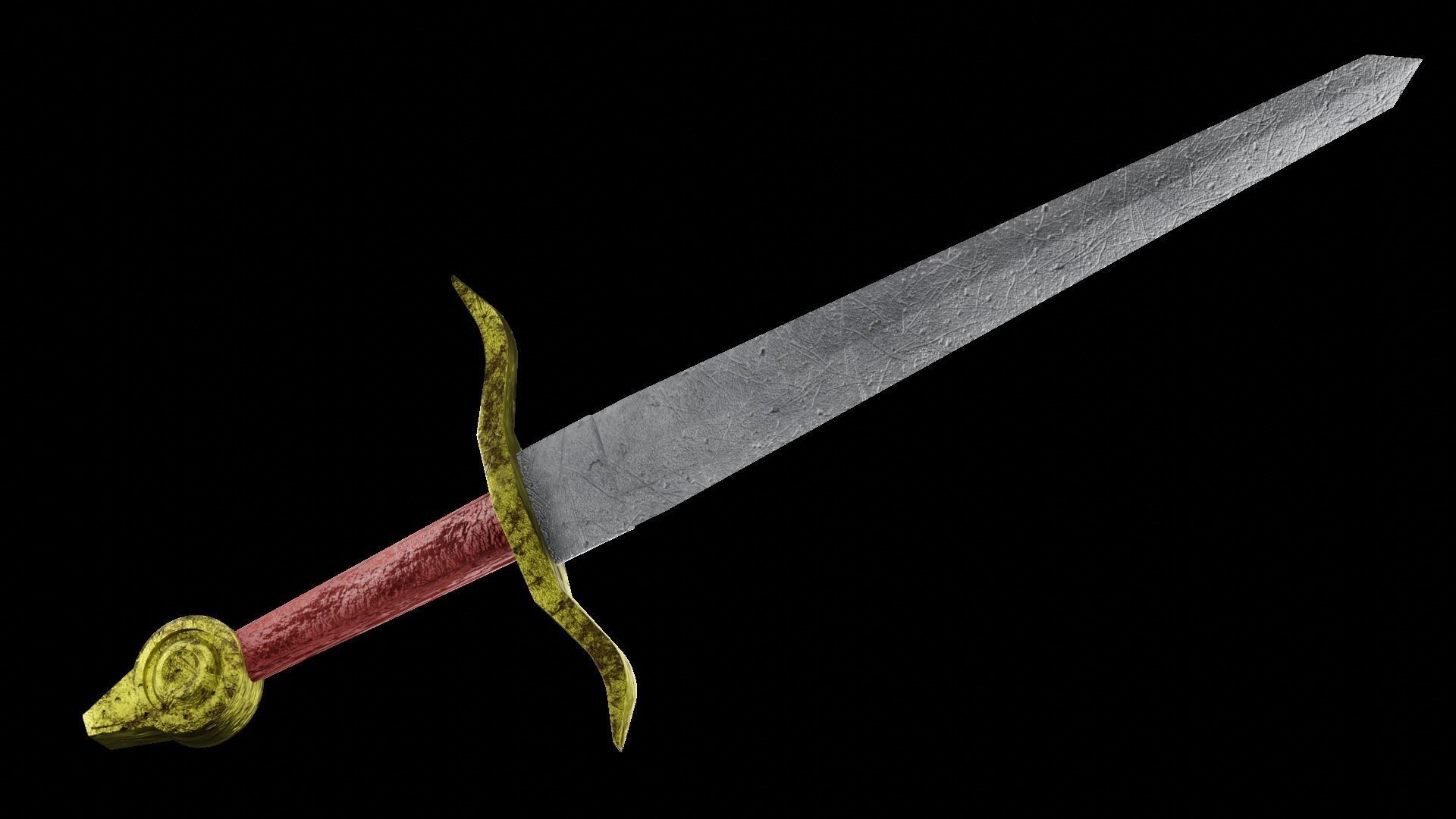 metal sword with golden guard and pommel Low-poly 3D model_1