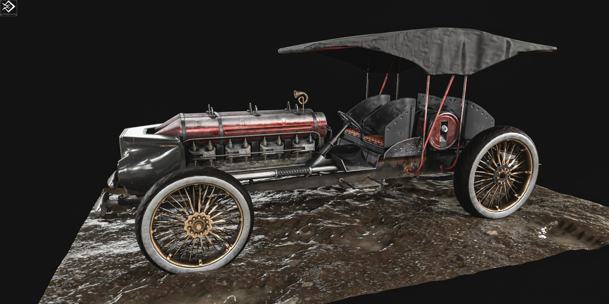 Old Car Low-poly 3D model_4