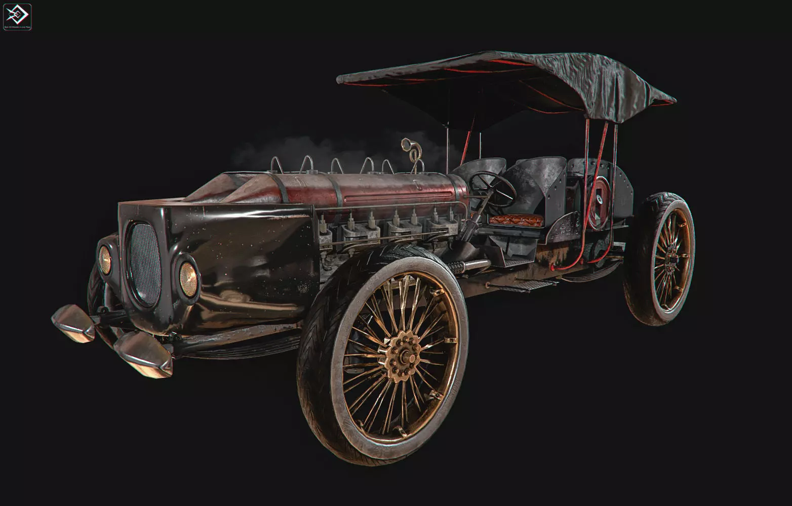 Old Car Low-poly 3D model_0