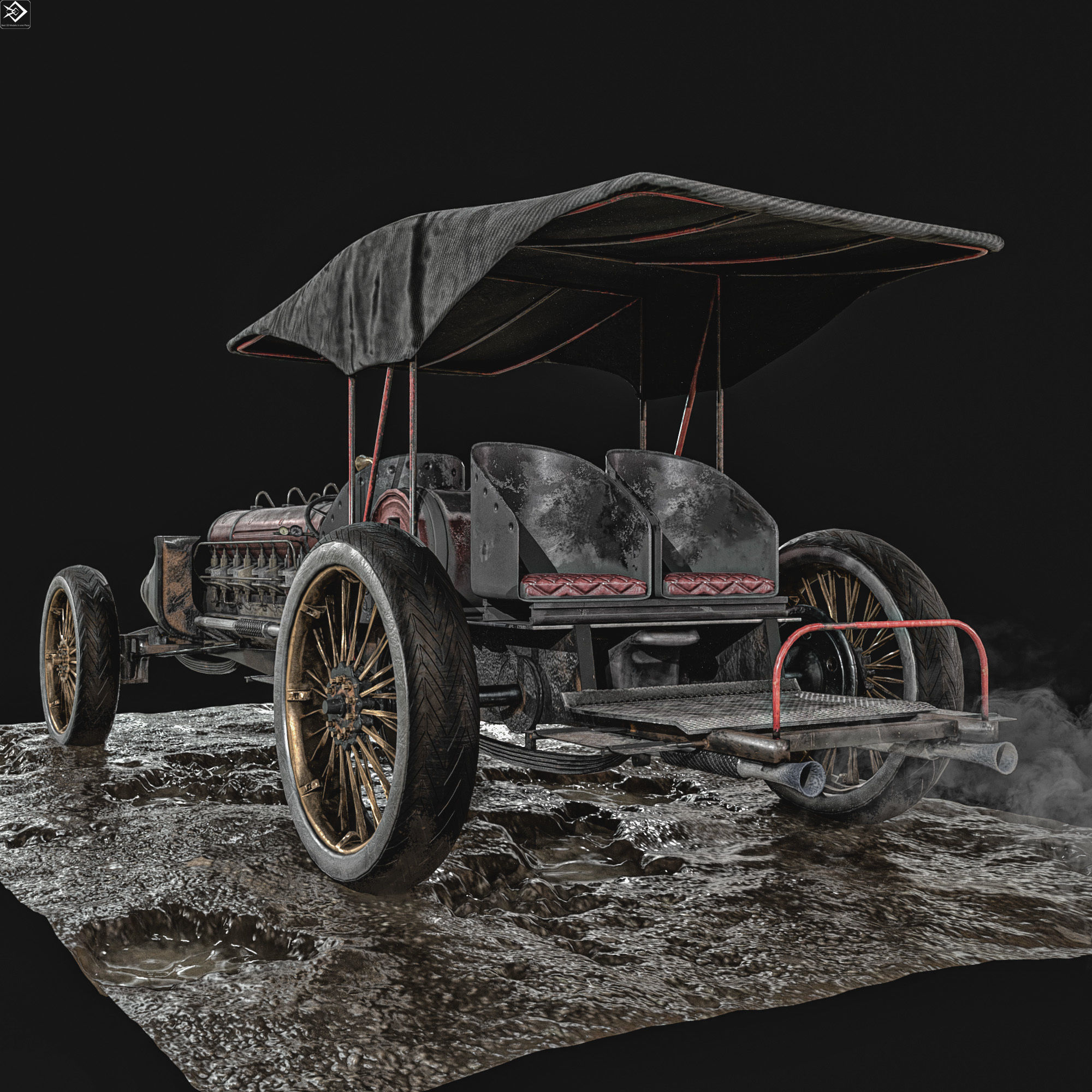Old Car Low-poly 3D model_2
