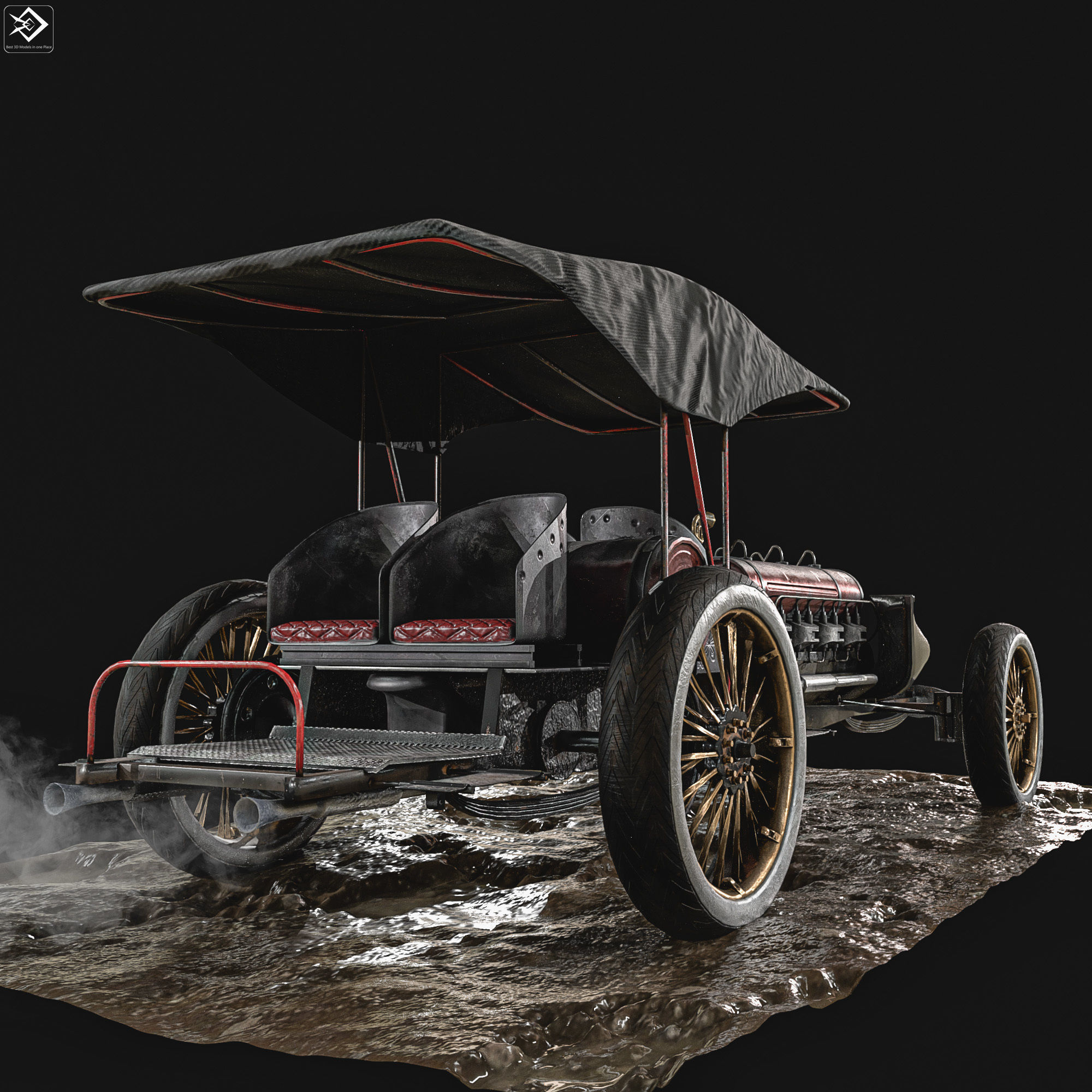 Old Car Low-poly 3D model_3