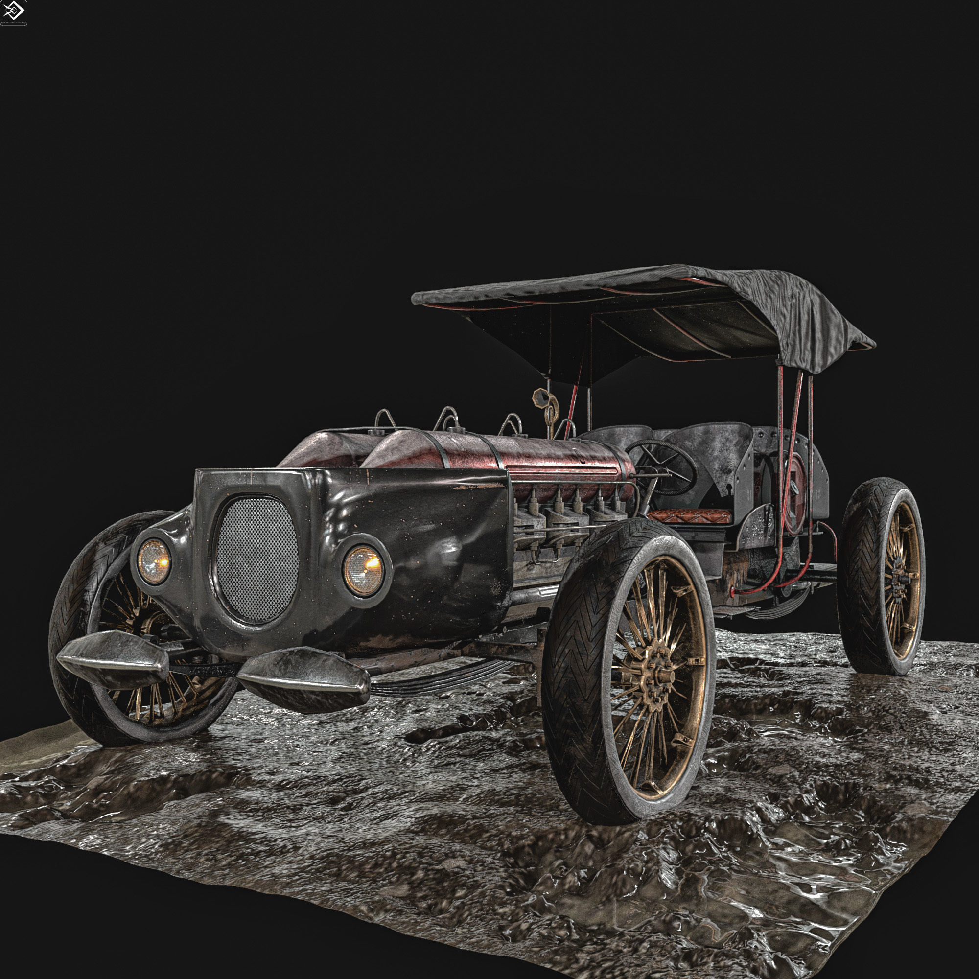 Old Car Low-poly 3D model_1