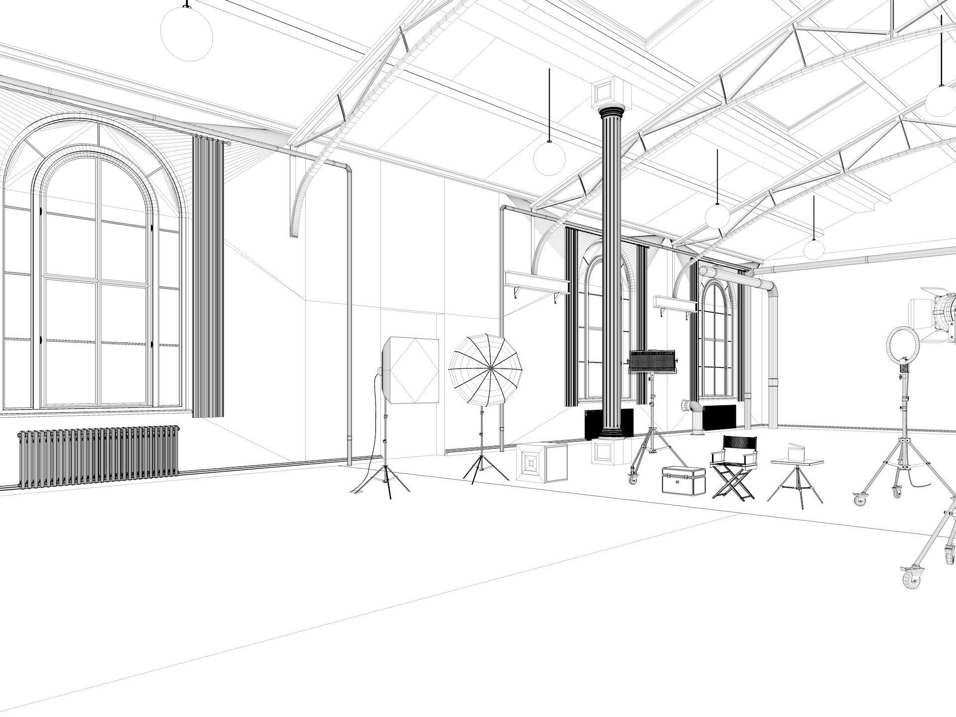 Loft Photo Studio Scene 3D model_15
